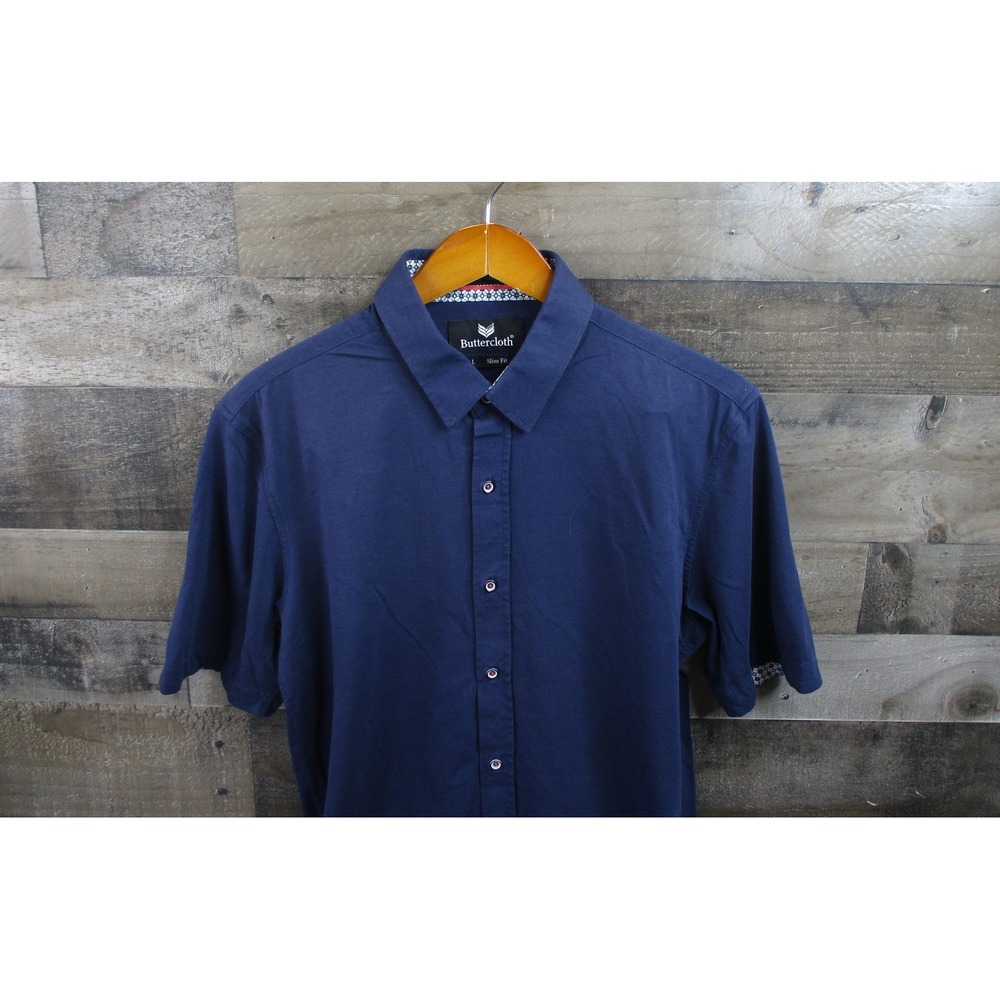 Buttercloth Shirt Mens Large Blue Short Sleeve Slim Fit Icy Stretch Casual